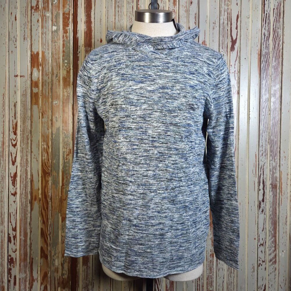 New Express Pullover Hoodie Hooded Long Sleeve Knit Sweater Size M Blue/Gray